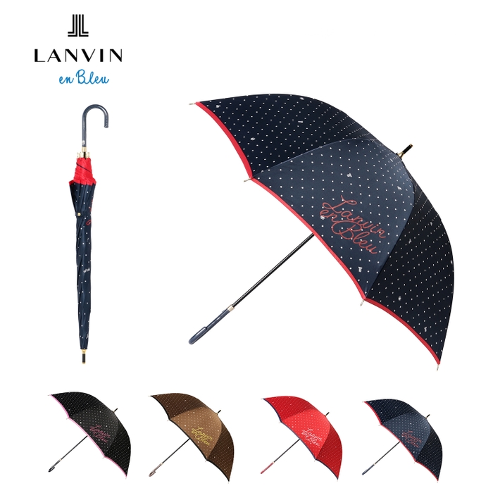 ランバンオンブルー （LANVIN en Bleu） ドット ロゴ 長傘　 耐風 ジャンプ式 軽量 グラスファイバー