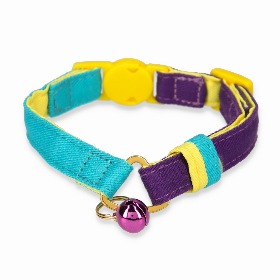 ねこにやさしいVネック首輪 プレーン(エメラルドグリーン/パープル)