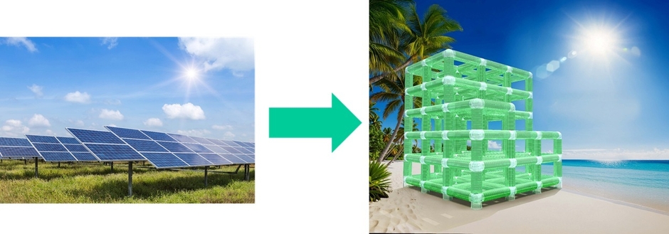 3次元的構造の新しい太陽光発電方式のイメージ図