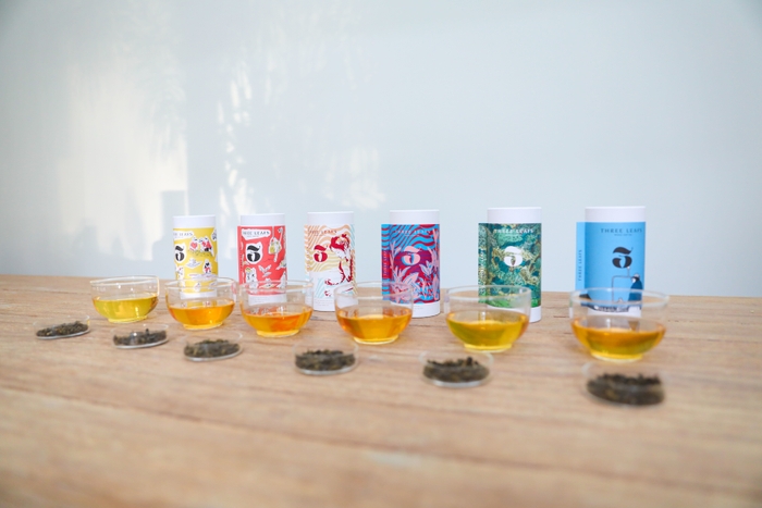 「Beyond the Tea -台湾フルーツ烏龍茶」(左から:パイナップル・ライチ・マンゴー・ピーチ・黄金柚子・巨峰葡萄)