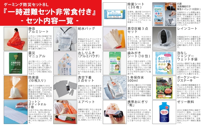 『一時避難セット非常食付き』セット内容