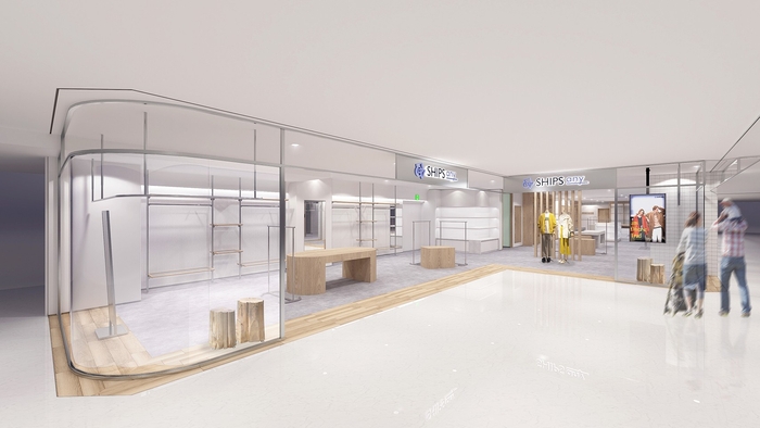 白を基調とした明るくクリーンなSHIPS anyの世界観を表現した新店舗