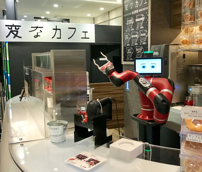 Sawyer posing at the Henna Cafe in Shibuya, Tokyo