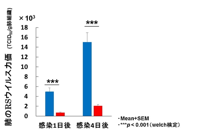 図1　RSウイルスを感染させたマウス肺中のウイルスの力価