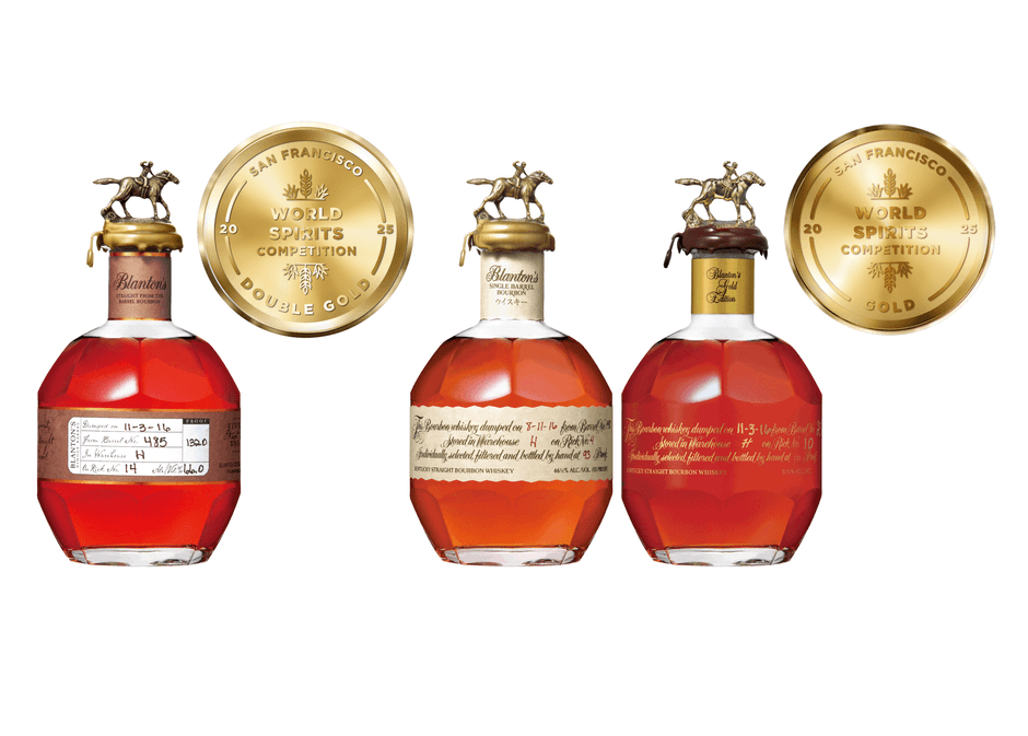 左から、最高金賞(ダブルゴールド)を受賞した“ブラントン・ストレート・フロム・ザ・バレル”、金賞(ゴールド)を受賞した“ブラントン”、“ブラントンゴールド”