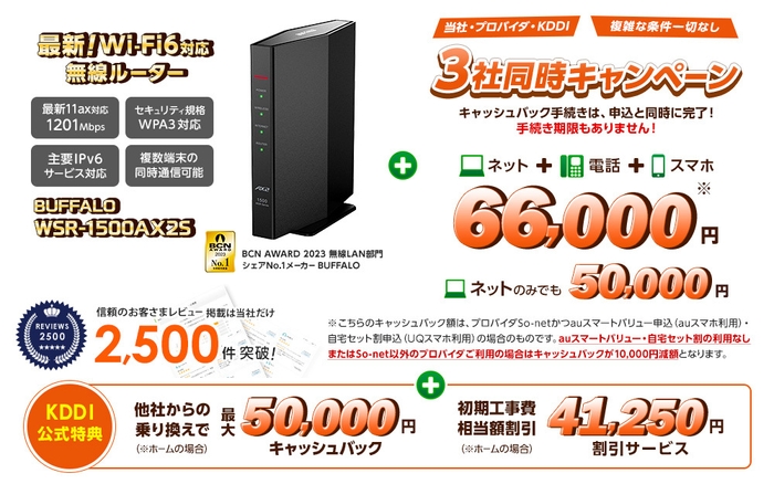 CB：66&#44;000円＋新品Wi-Fi6ルータープレゼント