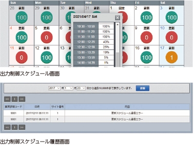 出力制御スケジュール画面