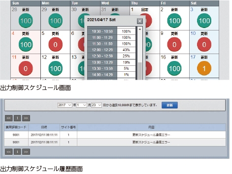 出力制御スケジュール画面