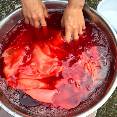 一枚一枚植物染料で手染めしています