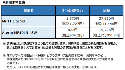 新端末料金表