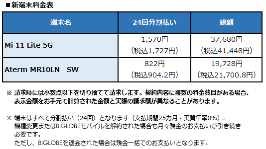 新端末料金表