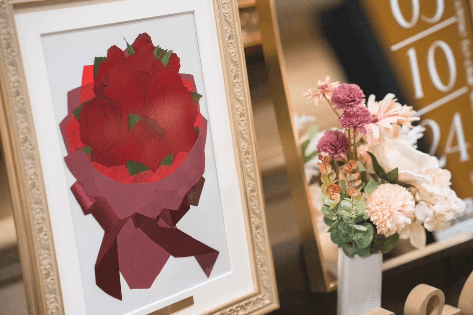 プロポーズの花束を保存して、結婚式のウェルカムスペースに