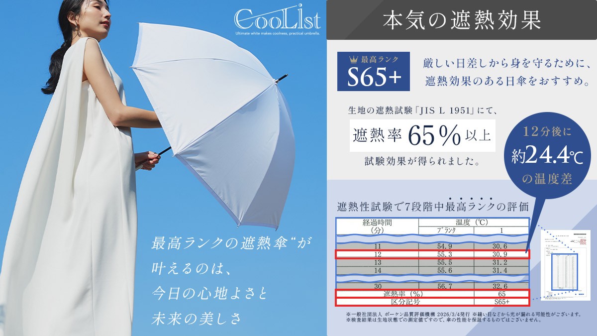 「猛暑対策の新常識」汗だく・化粧崩れにサヨナラ。超遮熱傘、
大人の「スキンケア日傘」『CooList（クーリスト）』が公式ECにて支持を獲得。