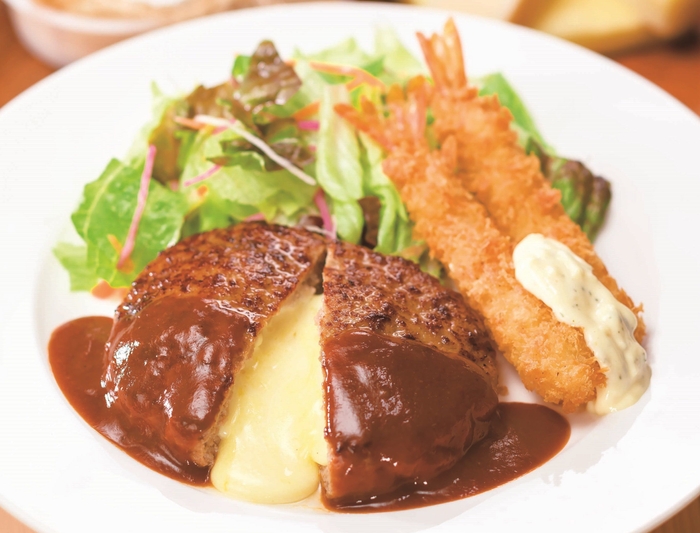 チーズINハンバーグ&海老フライ