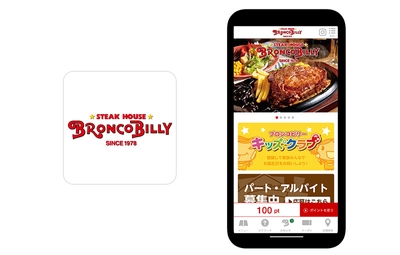 図1 ステーキ&ハンバーグレストラン『ブロンコビリー』公式アプリ アイコンとトップ画面