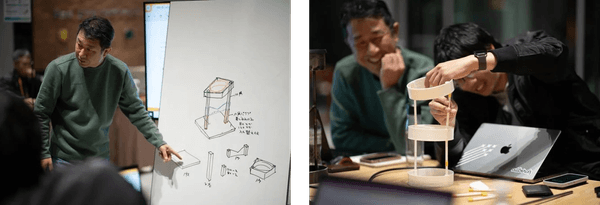 薪割り機の商品開発の様子(左) 薪割り機の制作の様子(右) 撮影:千木良健太