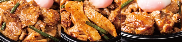 【肉のオールスターが集結!】左から牛カルビ・豚トロ・鶏もも肉