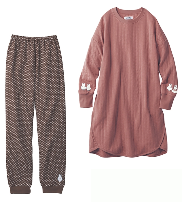 商品概要 【ミッフィー】肌側綿100%ニットキルトあったか長袖パジャマレディース