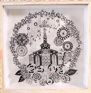 大浦天主堂を描いた「祈り-l」隠れキリシタンの祈りの言葉が隠れている