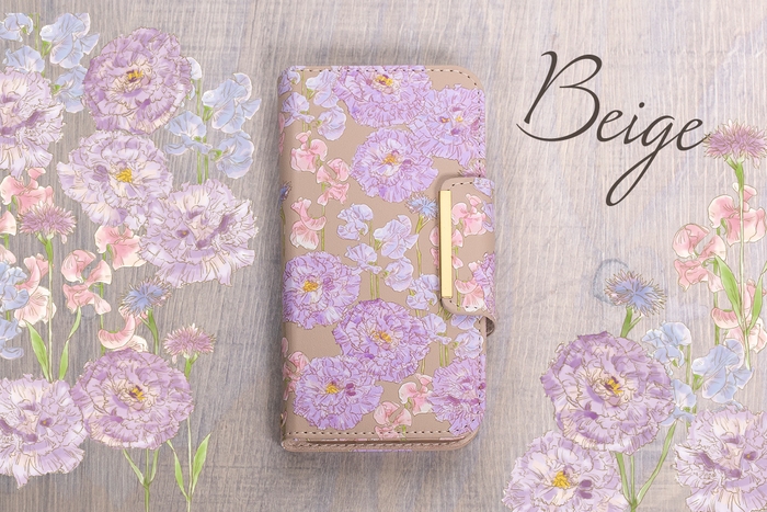 iPSE3花柄レザーフリップケース_ベージュ_日比谷花壇