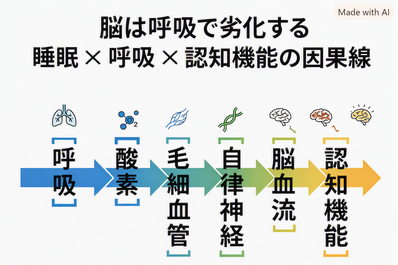 眠りづらさの正体──認知機能低下の盲点。寝ると呼吸が弱くなるを優しく解説シリーズ第8回 ──医学が見落としてきた"脳が劣化する上流構造"