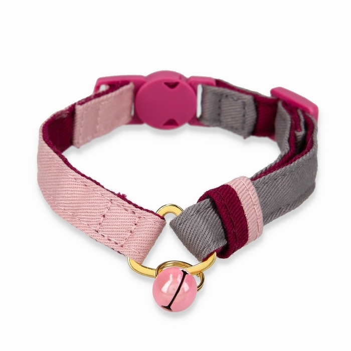ねこにやさしいVネック首輪 プレーン(ピンク/グレー)