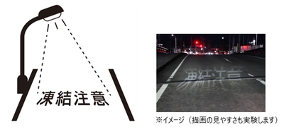 裾野市において冬季の路面凍結対策として初の試み 　LED照明を活用した路面描画で ドライバーに注意喚起を行う実証実験を開始