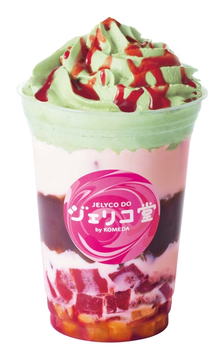 ストロベリージェリー＆いちごバナナミルク(抹茶ホイップ変更＋わらびもち＋小倉あん)