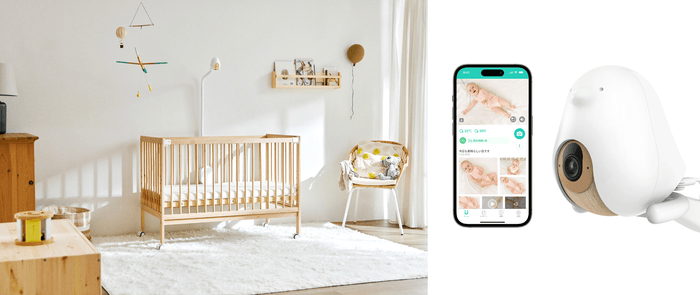 CuboAi スマートベビーモニターが設置されたベビーベッド