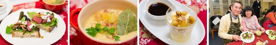 料理写真+作った料理プレートを持った夫婦(集合)