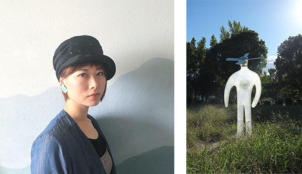 (左から)岩城典子、「プロペラ人間（ヤンチョビ博士）」