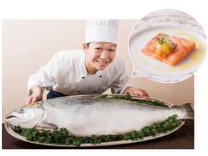 BIGサーモンのスモーク 柿と蕪のラヴィゴット