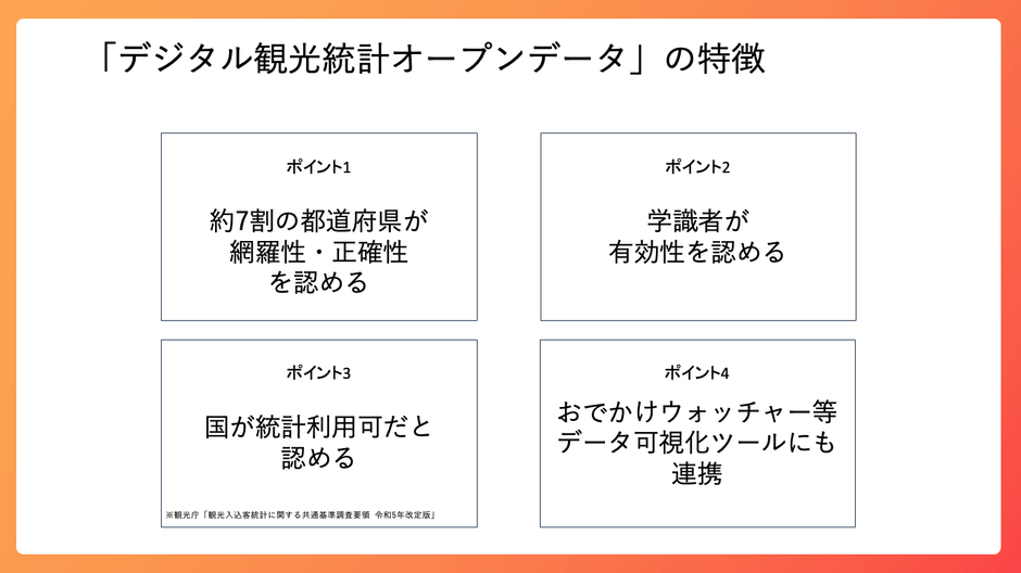 「デジタル観光統計オープンデータ」の特徴