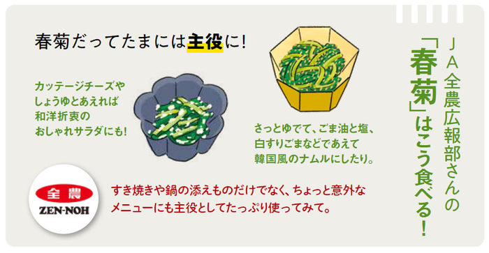 掲載例：JA全農広報部さんの「春菊」はこう食べる！