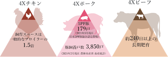 4Xチキン、4Xポーク、4Xビーフ