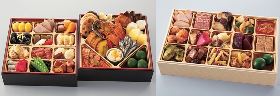 「近大味めぐりおせち」第3弾(左)、「近大味めぐりオードブル」第1弾(右)