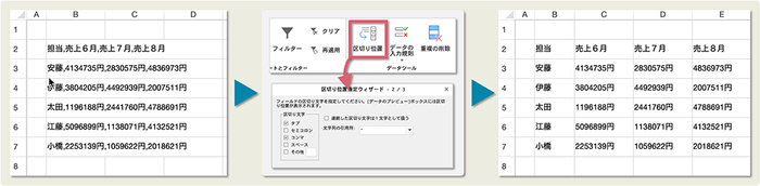 【リボンコンテナ/SpreadJSデザイナの機能強化】テキストデータの自動分割
