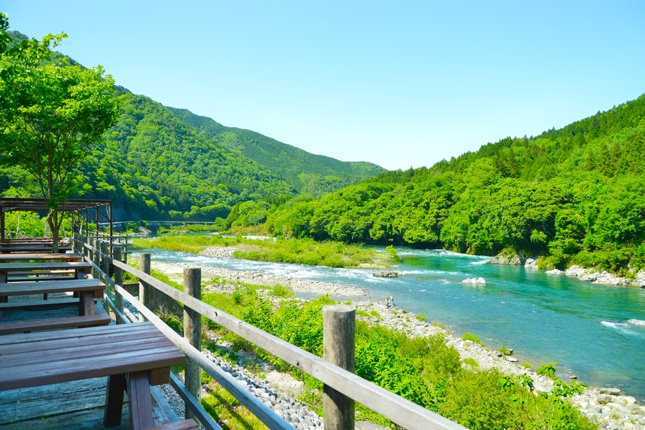 長良川を一望のテラス席からパノラマ