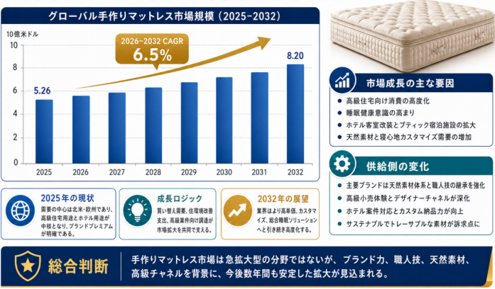 世界ハンドメイドマットレス市場レポート2026-2032：企業ランキング、価格動向、売上推移、今後の見通し