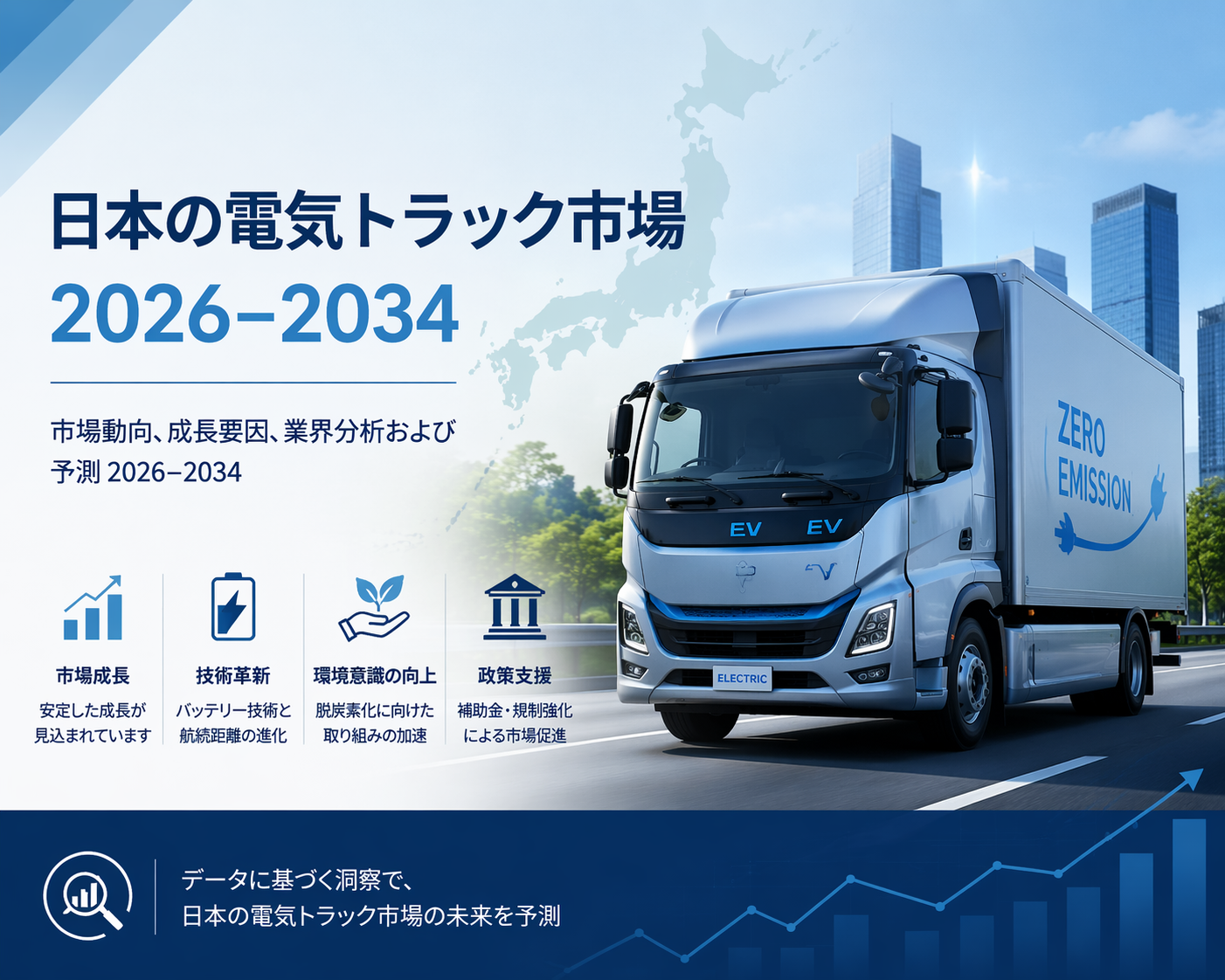 日本の電気トラック市場規模、2034年までに1億7240万米ドルを突破へ | 年平均成長率（CAGR）13.11%