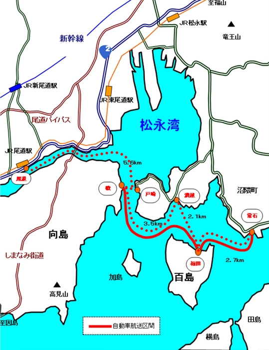 福山市沼隈町と尾道市を結ぶ備後売商船の航路