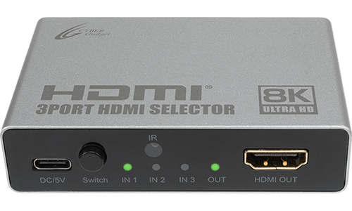 「Switch」ボタンで「IN 1」→「IN 2」→「IN 3」と映像の切り替えが可能