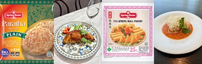 右：「SINGAPORE CUISINE SINKIES」が考案したパラタ活用レシピ 左：「シンガポール シーフード リパブリック銀座」が考案した春巻きの皮活用レシピ