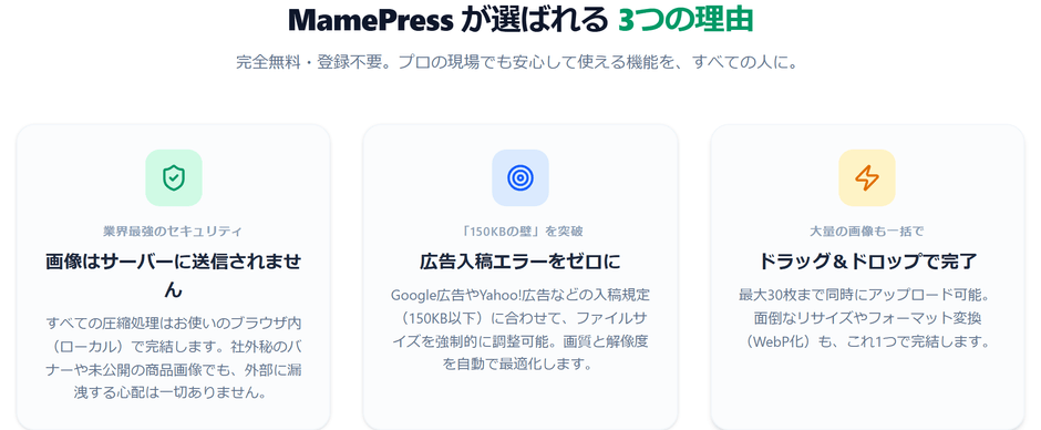 セキュリティ・広告入稿・一括処理の3つの強み