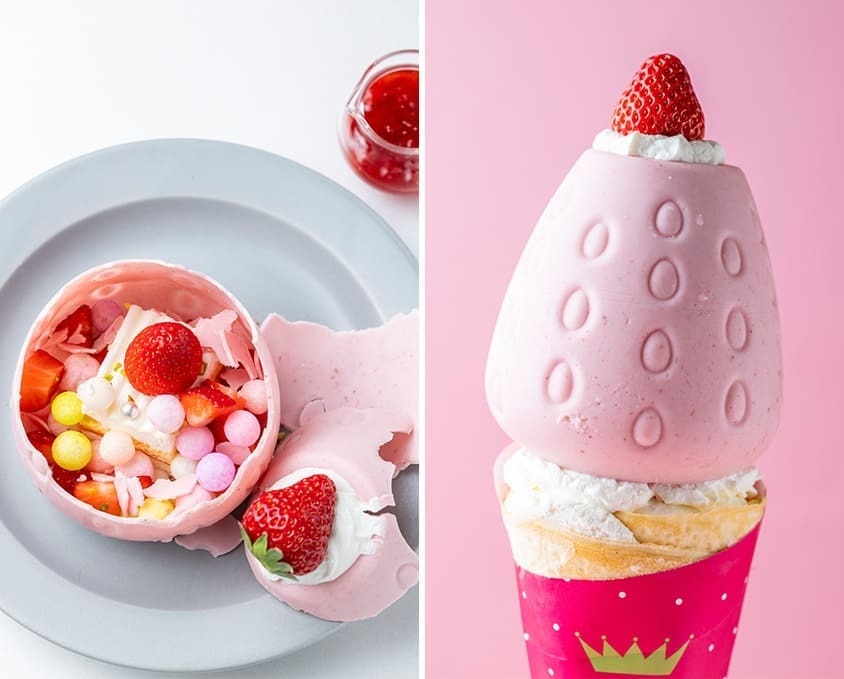 いちごのBIG花火クレープ　 1,850円(税込) 大きないちごの中にはショートケーキと 花火みたいなライスクリスプ等がたっぷり！