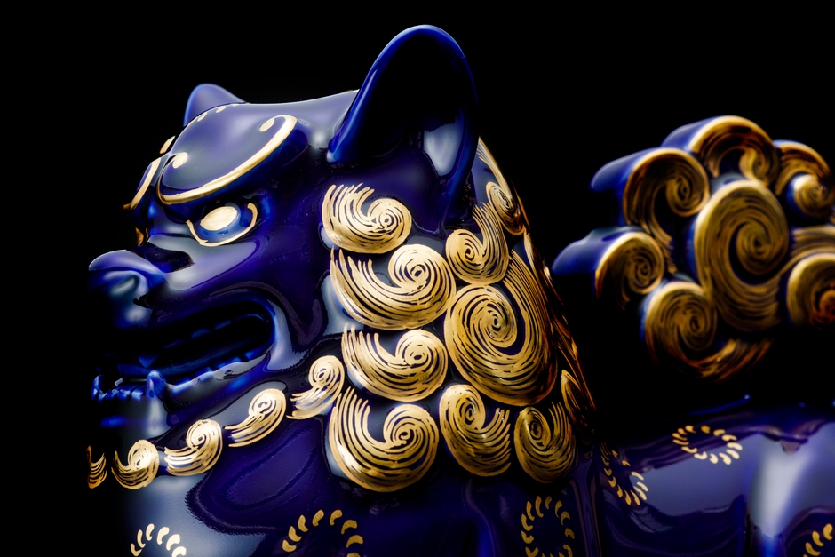 ルリ金獅子 置物