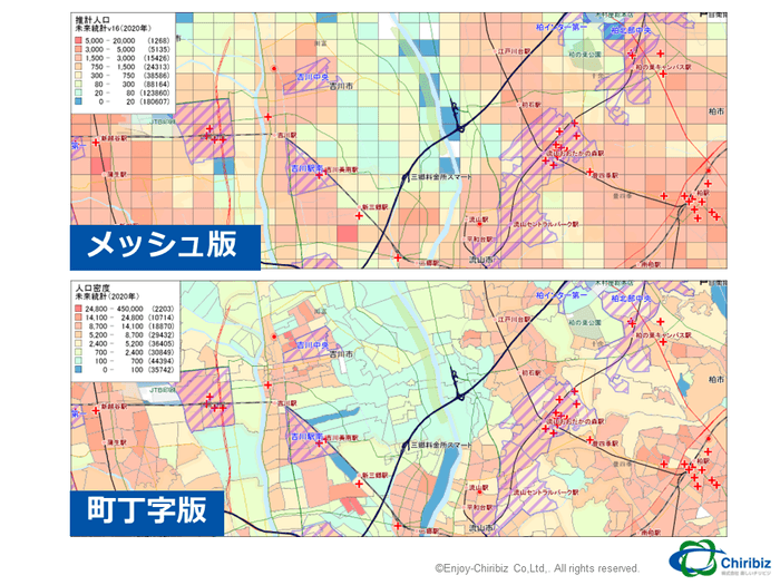 町丁目版とメッシュ版