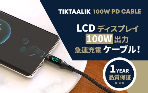 充電速度をリアルタイムで見せてくれる 「TIKTAALIK100wケーブル」が 一ヵ月で支援目標金額500％を達成！