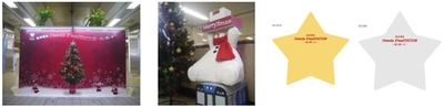 (左)クリスマスボードとスノーマン(昨年作品) (右)メッセージカード