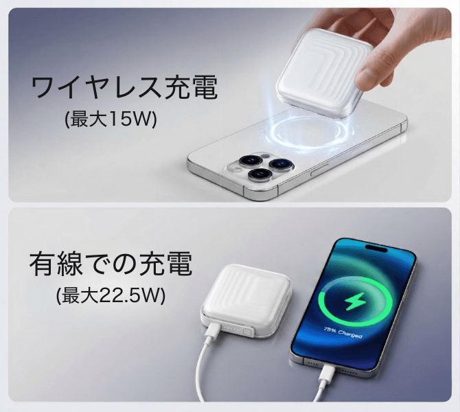 置くだけワイヤレス、つなげば急速充電